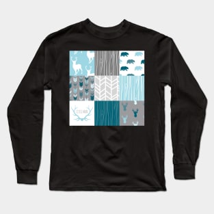 Little Man Patchwork Squares - Woodland Blue and Grey Long Sleeve T-Shirt